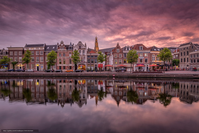 City river buildings sunset dawn free wallpaper for desktop - medium preview image