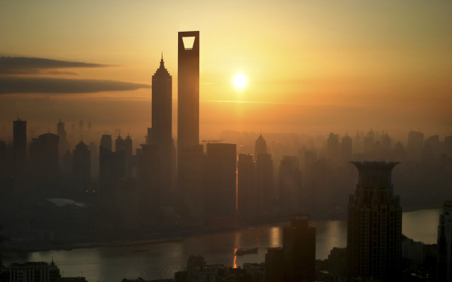 City skyline tower sunset bridge free wallpaper for desktop - medium preview image