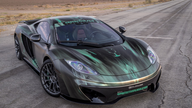 Black sports car green hood free wallpaper for desktop - medium preview image
