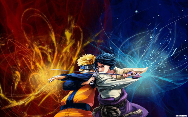 Fighting boys swords fireworks blueyellow free wallpaper for desktop - medium preview image