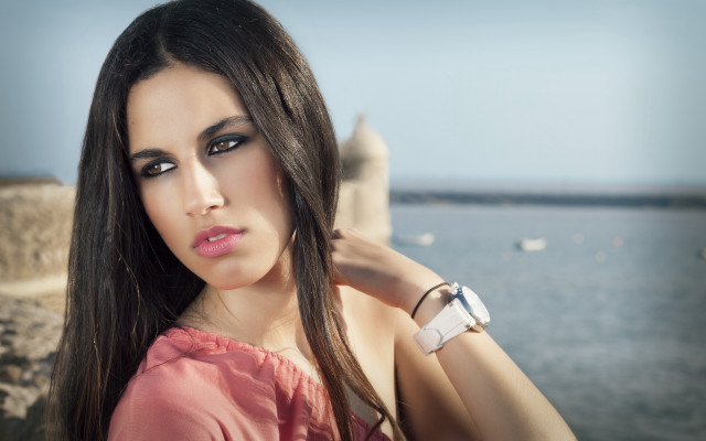 Woman longhair water boat beach free wallpaper for desktop - medium preview image