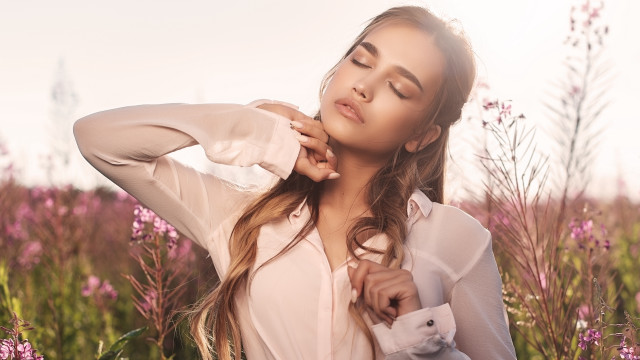 Flower field woman blooming spring free wallpaper for desktop - medium preview image