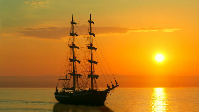 Large boat sunset mountain moon free wallpaper for desktop - medium preview image