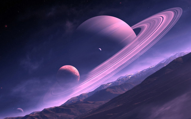 Saturn moon mountains distant planet free wallpaper for desktop - medium preview image