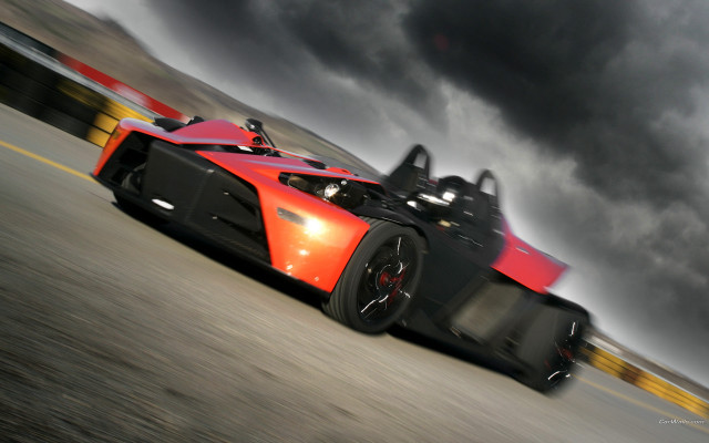 Red black sports car cloudy free wallpaper for desktop - medium preview image