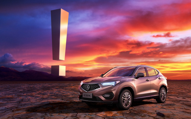 Silver suv desert sunset tower free wallpaper for desktop - medium preview image