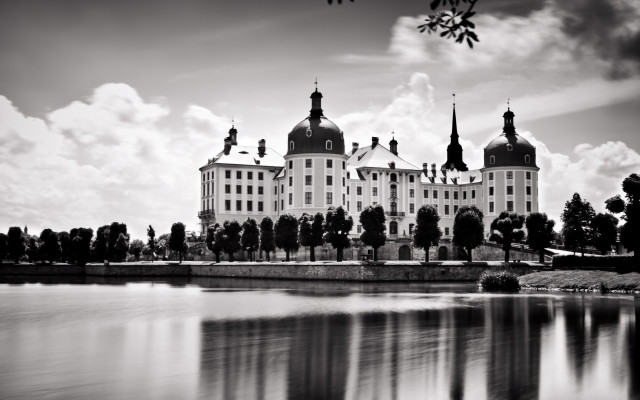 Gothic clock tower lake ruins free wallpaper for desktop - medium preview image