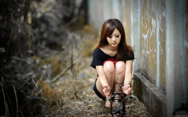 Woman lantern gothic outdoors sitting free wallpaper for desktop - medium preview image