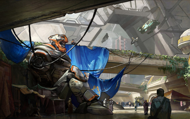 Futuristic man suit blue flag free wallpaper for desktop - medium preview image