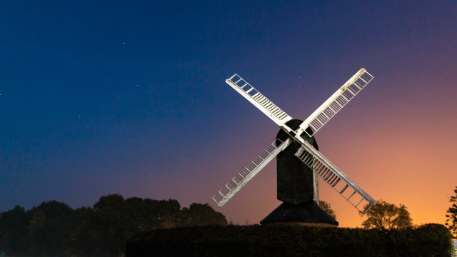 Windmill night stars forest sunset free wallpaper for desktop - medium preview image