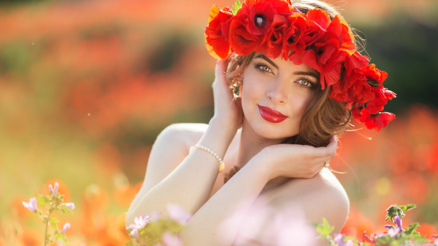 Woman flower crown autumn portrait free wallpaper for desktop - medium preview image