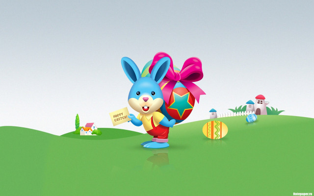 Cartoon easter egg bunny holding free wallpaper for desktop - medium preview image