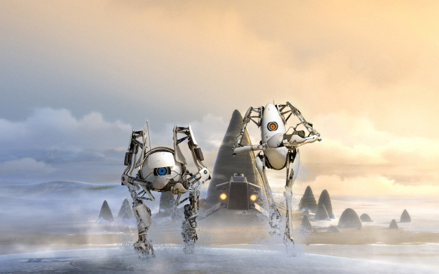 Robot couple snow mountains sky free wallpaper for desktop - medium preview image