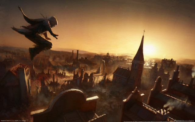 City rooftops bird sunset architecture free wallpaper for desktop - medium preview image