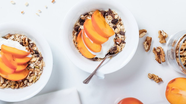 Granola yogurt peach bowl food free wallpaper for desktop - medium preview image