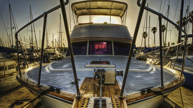 Boat dock sunset puzzle photorealism free wallpaper for desktop - medium preview image