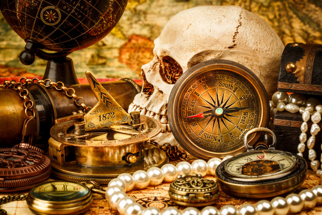 Table vanitas steampunk compass skull free wallpaper for desktop - medium preview image