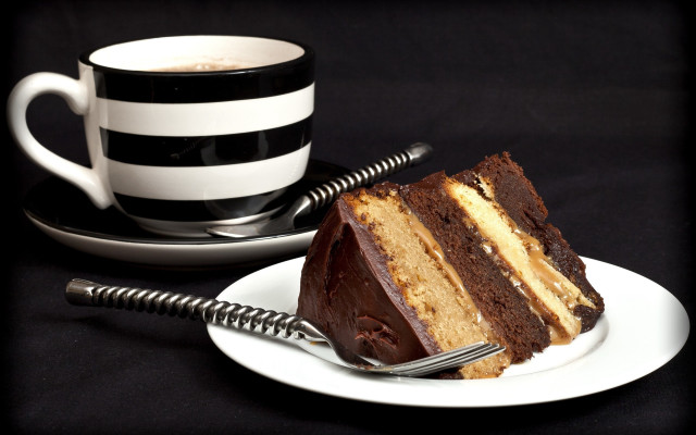 Cake plate fork coffee black free wallpaper for desktop - medium preview image
