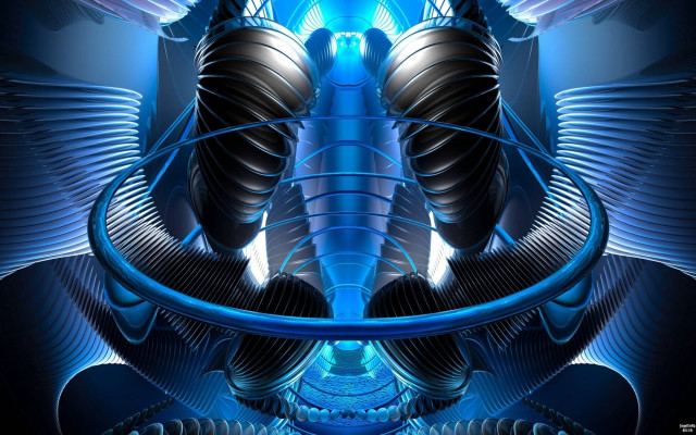 Blue biomechanical android wings psychedelic free wallpaper for desktop - medium preview image
