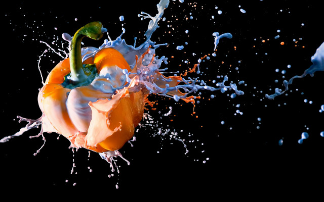 Orange white pepper splash water free wallpaper for desktop - medium preview image