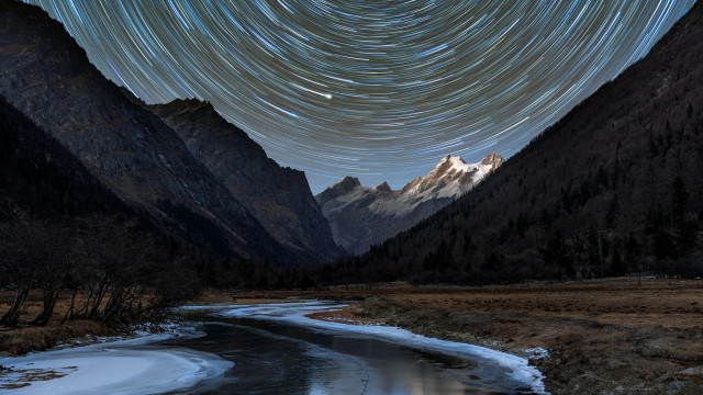 River valley starry sky mountains free wallpaper for desktop - medium preview image