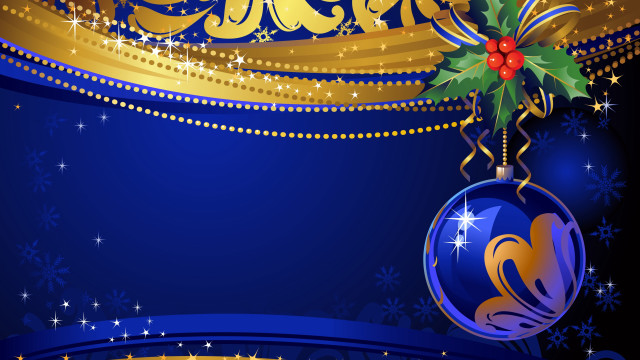 Blue christmas card gold border free wallpaper for desktop - medium preview image