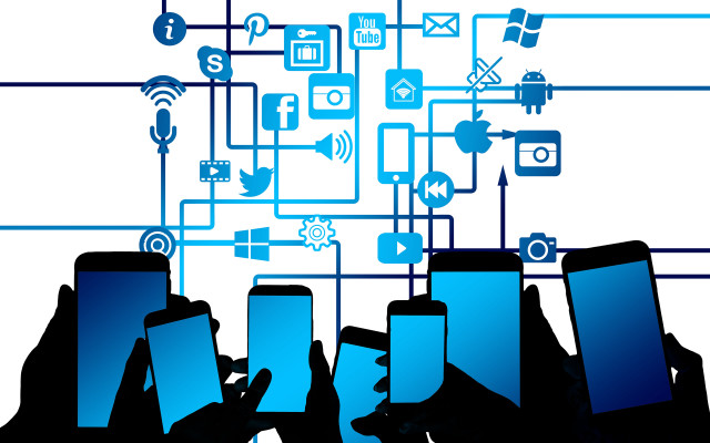 Futuristic social icons wireframe technology free wallpaper for desktop - medium preview image