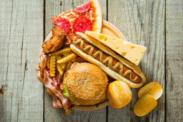 Food hotdog hamburger frenchfries woodentable free wallpaper for desktop - medium preview image