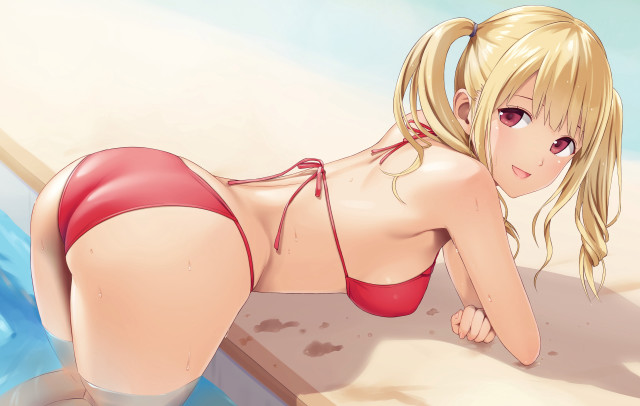Cartoon girl beach bikini ocean free wallpaper for desktop - medium preview image