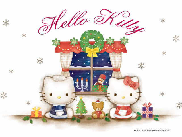 Hello kitty christmas card window free wallpaper for desktop - medium preview image