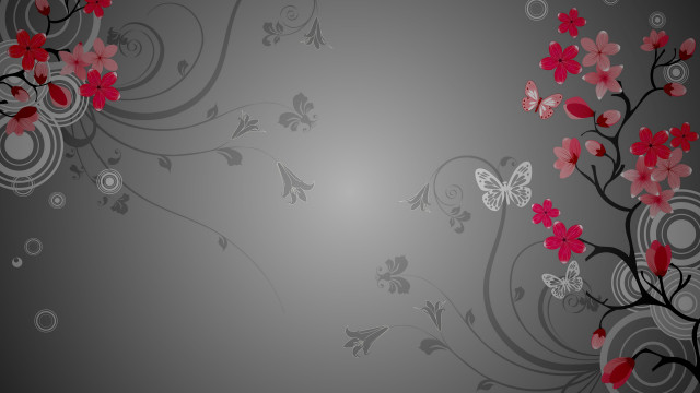 Gray red background flower butterfly free wallpaper for desktop - medium preview image