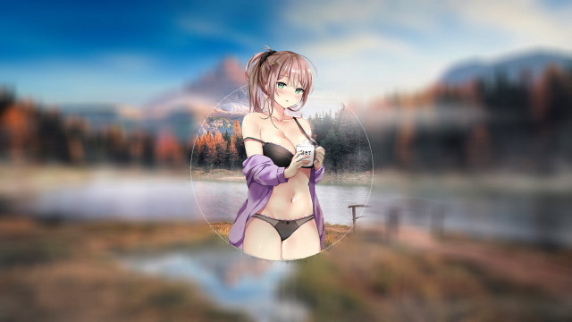 Woman bikini camera lake forest free wallpaper for desktop - medium preview image