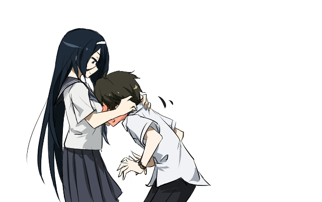 Black haired girl hug cartoon free wallpaper for desktop - medium preview image