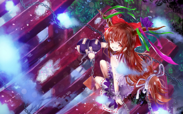 Anime girl red hair holography free wallpaper for desktop - medium preview image