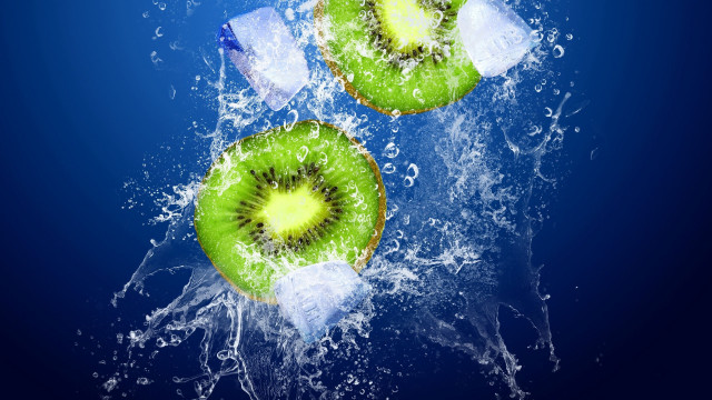 Kiwi water splash ice bubbles free wallpaper for desktop - medium preview image