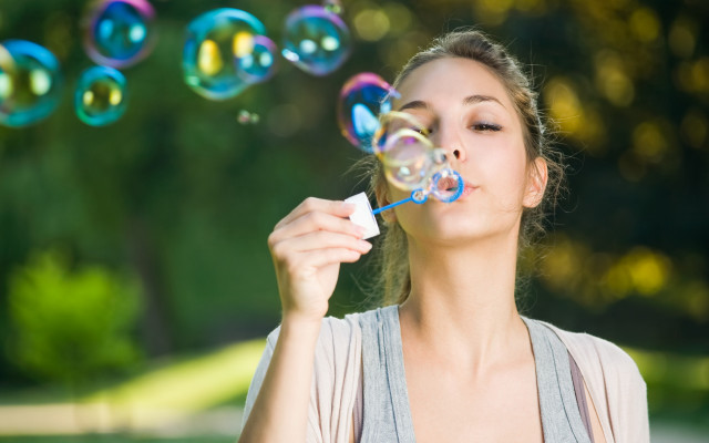 Bubbles blowing woman blue toothbrush free wallpaper for desktop - medium preview image