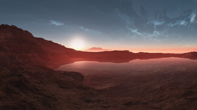 Desert lake mountains cloudy sunset free wallpaper for desktop - medium preview image