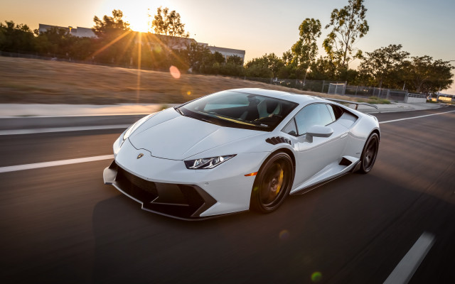White sports car sunset 3d free wallpaper for desktop - medium preview image