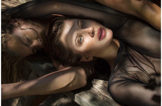 Two women sheer clothing bench free wallpaper for desktop - medium preview image