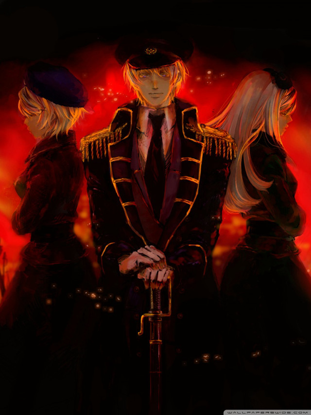 Painting three people uniform sword free wallpaper for mobile - medium preview image