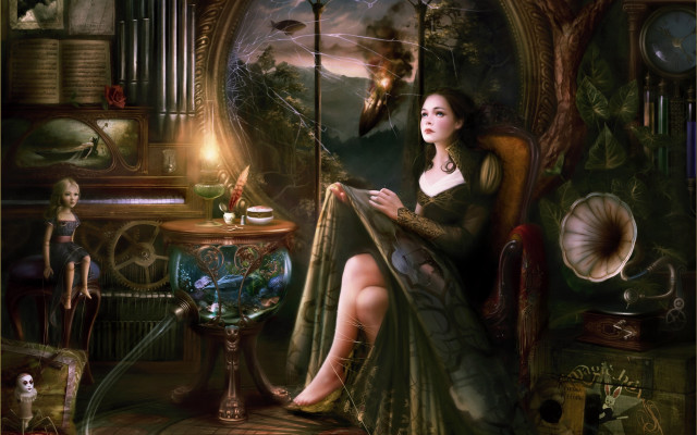 Gothic fantasy illustration two girls free wallpaper for desktop - medium preview image