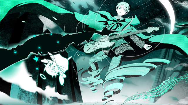 Man guitar sky clouds stars free wallpaper for desktop - medium preview image