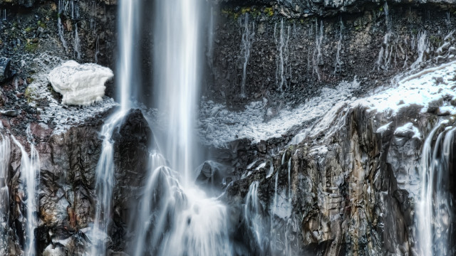 Waterfall ice rock face matte free wallpaper for desktop - medium preview image