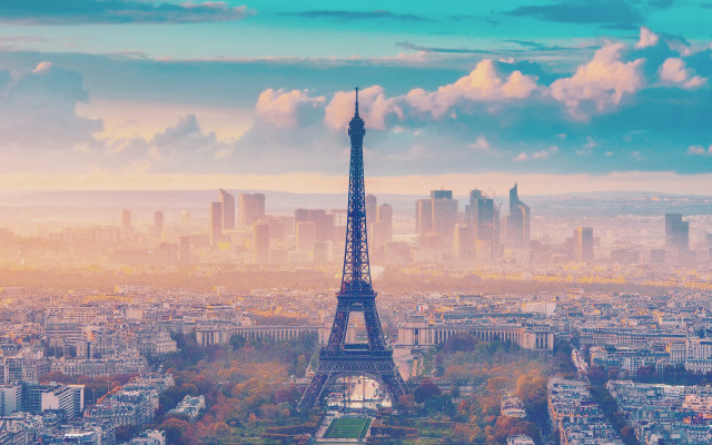 Eiffel tower paris cityscape sunset free wallpaper for desktop - medium preview image