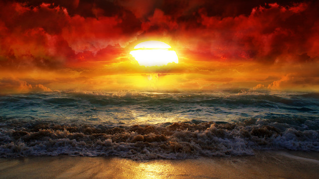 Sunset ocean waves red sky #2 free wallpaper for desktop - medium preview image