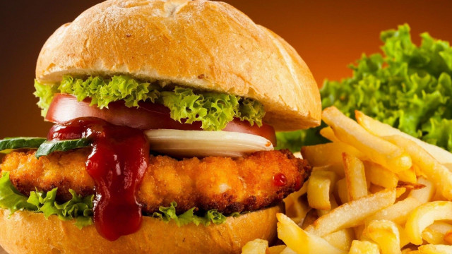 Chicken sandwich ketchup fries lettuce free wallpaper for desktop - medium preview image