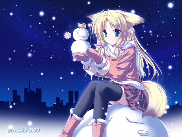 Girl snowball holding cat on free wallpaper for desktop - medium preview image