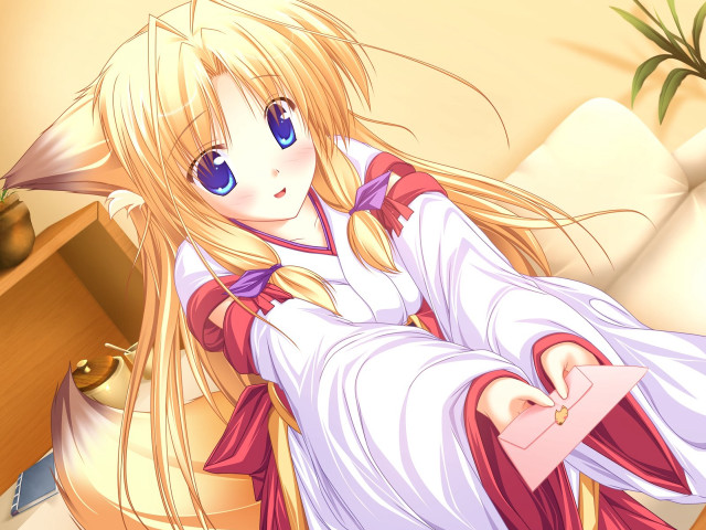 Anime girl blonde fox ears #5 free wallpaper for desktop - medium preview image