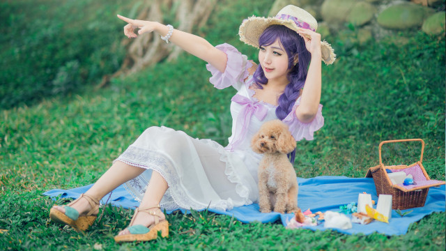 Woman hat dress dog pointing free wallpaper for desktop - medium preview image