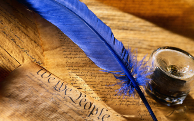 Blue feather book inkpen inkwell free wallpaper for desktop - medium preview image